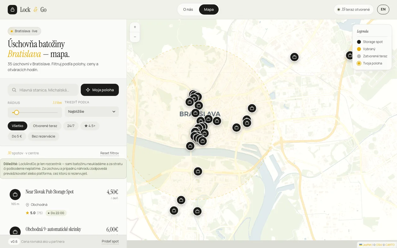 Map of Bratislava luggage storage spots with prices — LockAndGo
