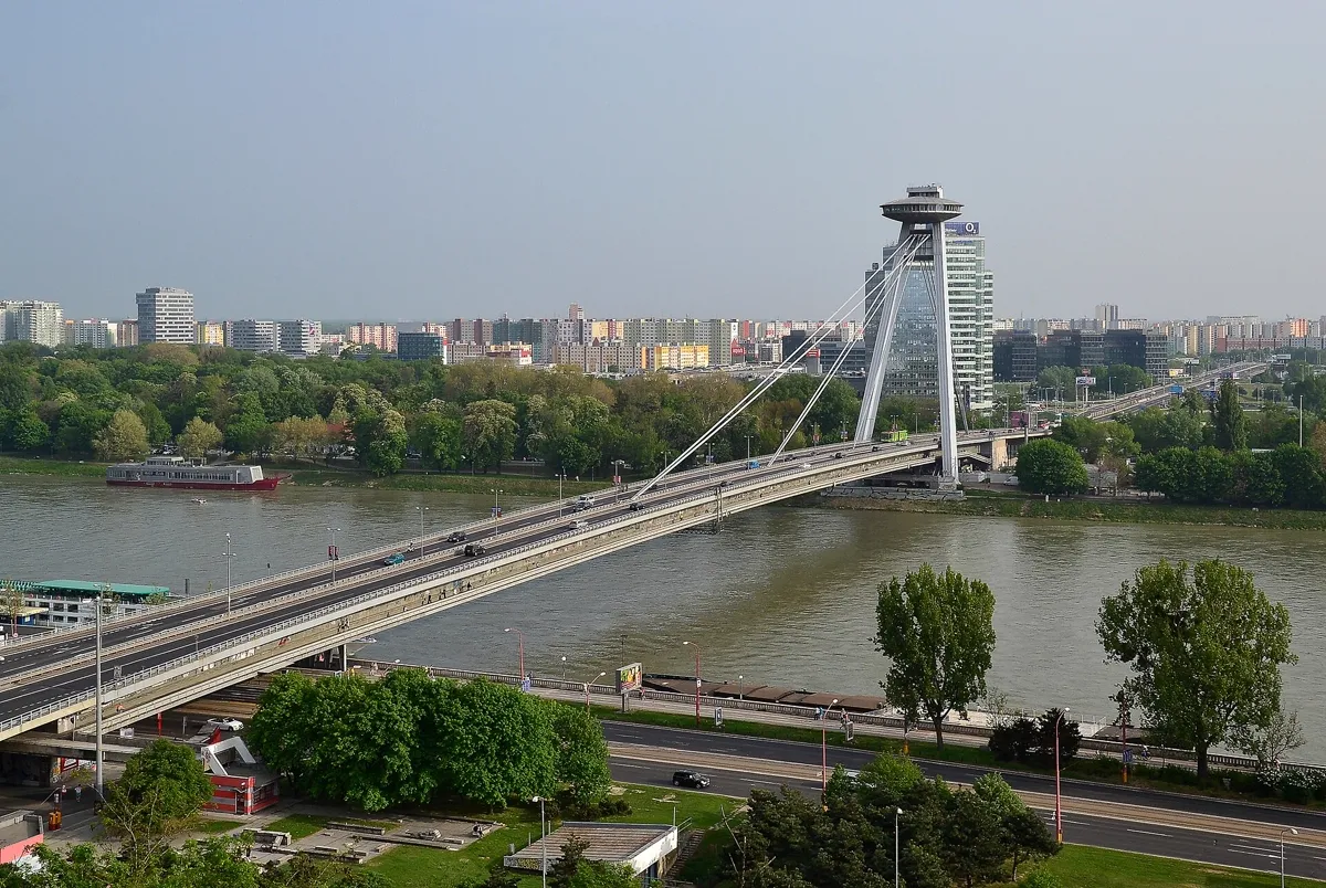 SNP Bridge in Bratislava — self-service luggage lockers operate by the bridge